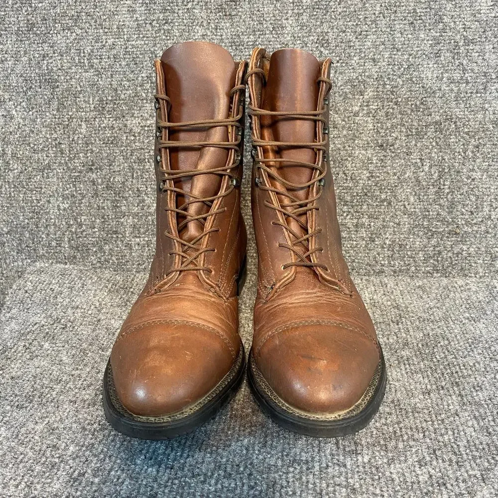 Vintage Grand Prix Brown Leather Lace Up Riding Paddock Boots Mens 7.5 USA 6998